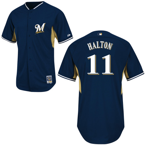 Sean Halton #11 MLB Jersey-Milwaukee Brewers Men's Authentic 2014 Navy Cool Base BP Baseball Jersey